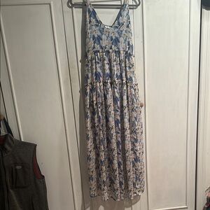 Floral Maxi Dress in Blue and White